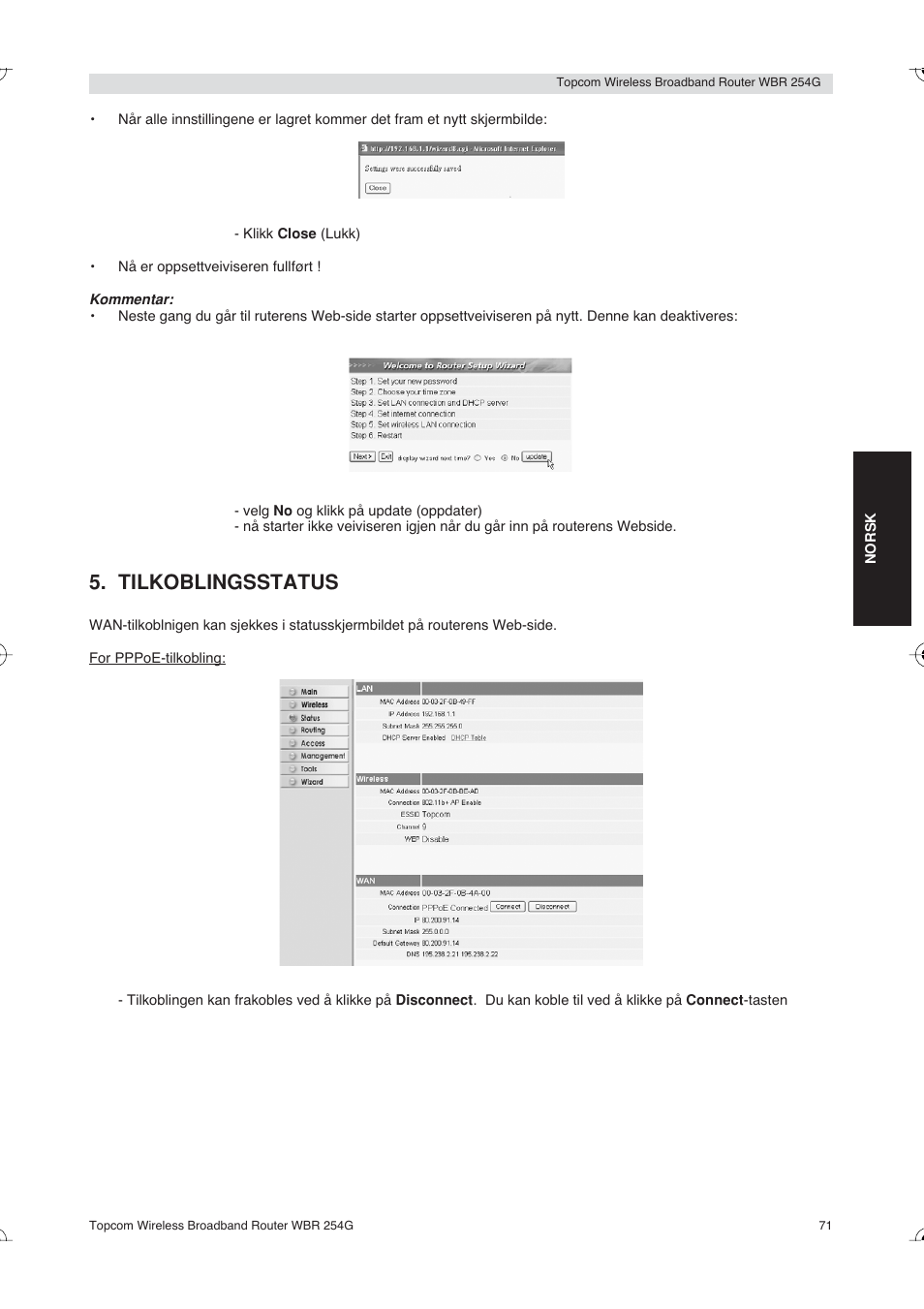 Tilkoblingsstatus | Topcom Skyr@cer WBR 254G User Manual | Page 71 / 104