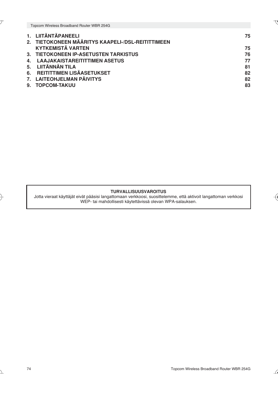 Topcom Skyr@cer WBR 254G User Manual | Page 74 / 104