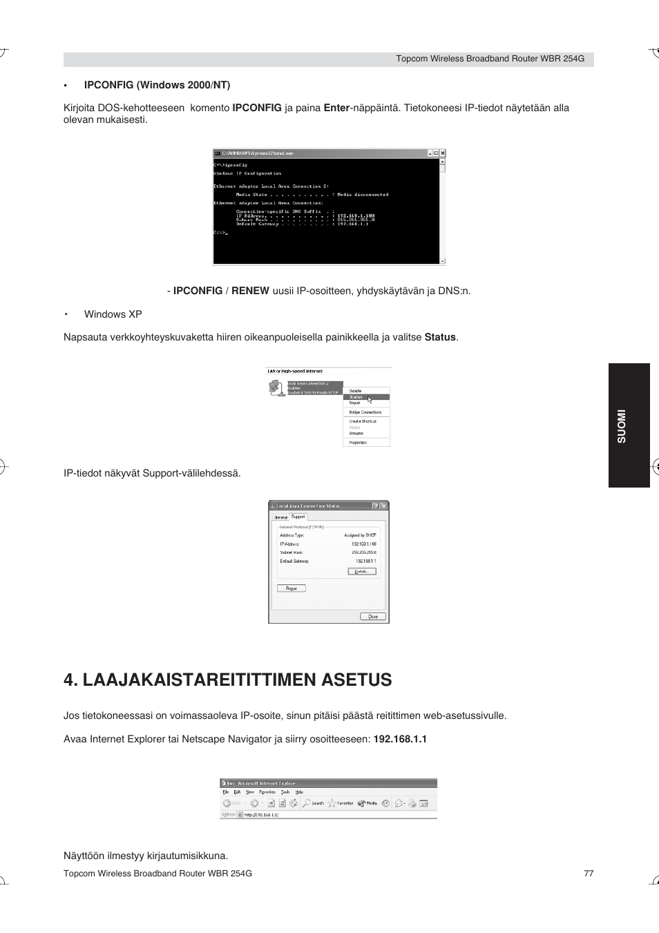 Laajakaistareitittimen asetus | Topcom Skyr@cer WBR 254G User Manual | Page 77 / 104