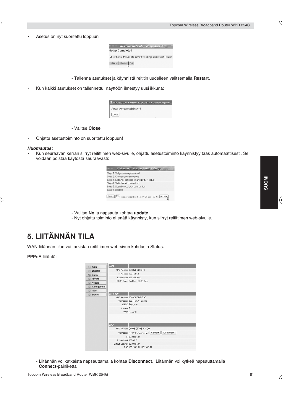 Liitännän tila | Topcom Skyr@cer WBR 254G User Manual | Page 81 / 104