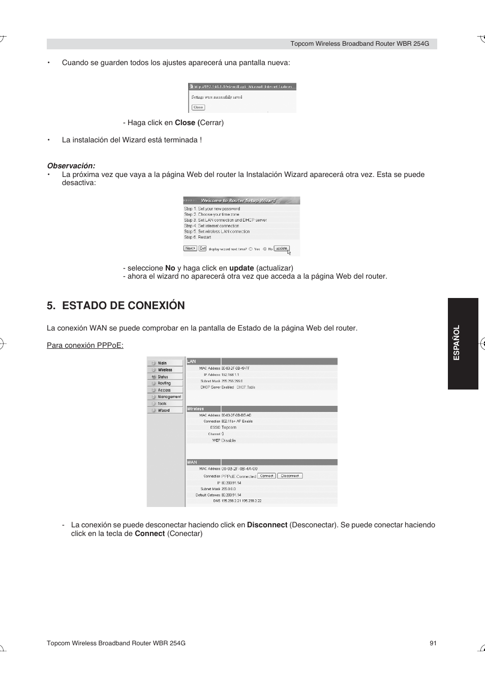 Estado de conexión | Topcom Skyr@cer WBR 254G User Manual | Page 91 / 104