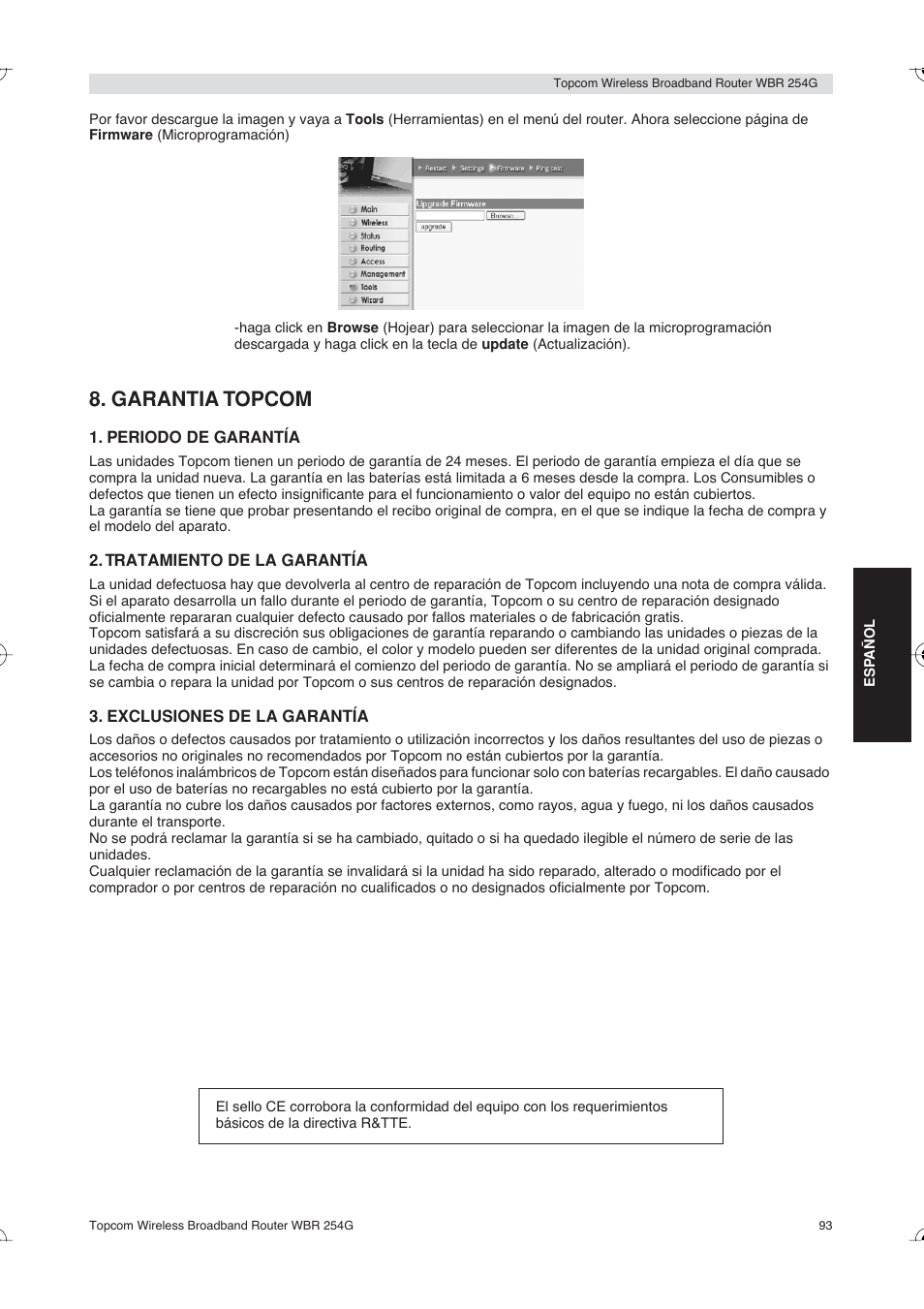 Garantia topcom | Topcom Skyr@cer WBR 254G User Manual | Page 93 / 104