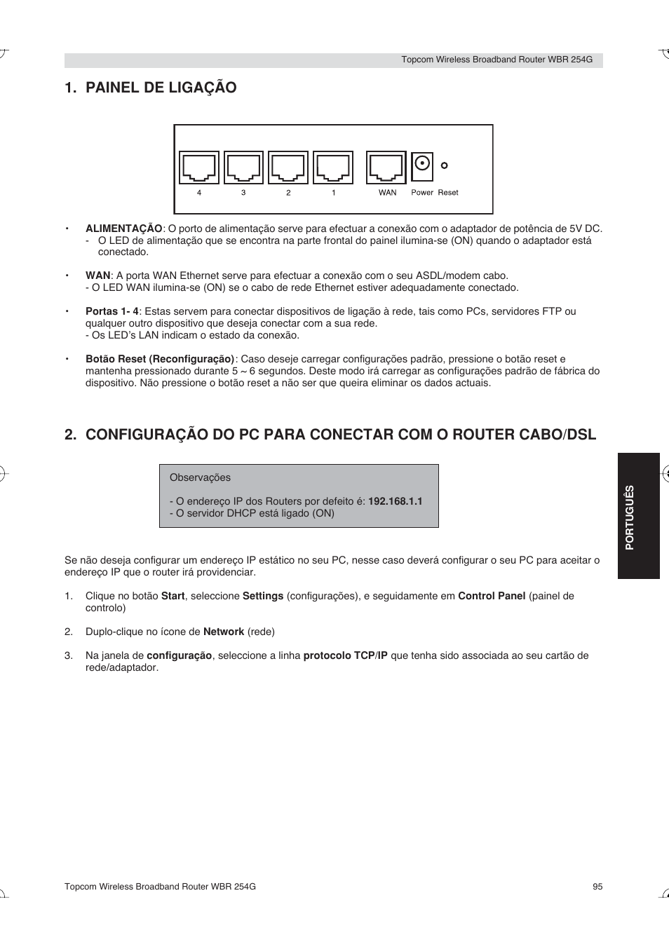 Painel de ligação | Topcom Skyr@cer WBR 254G User Manual | Page 95 / 104