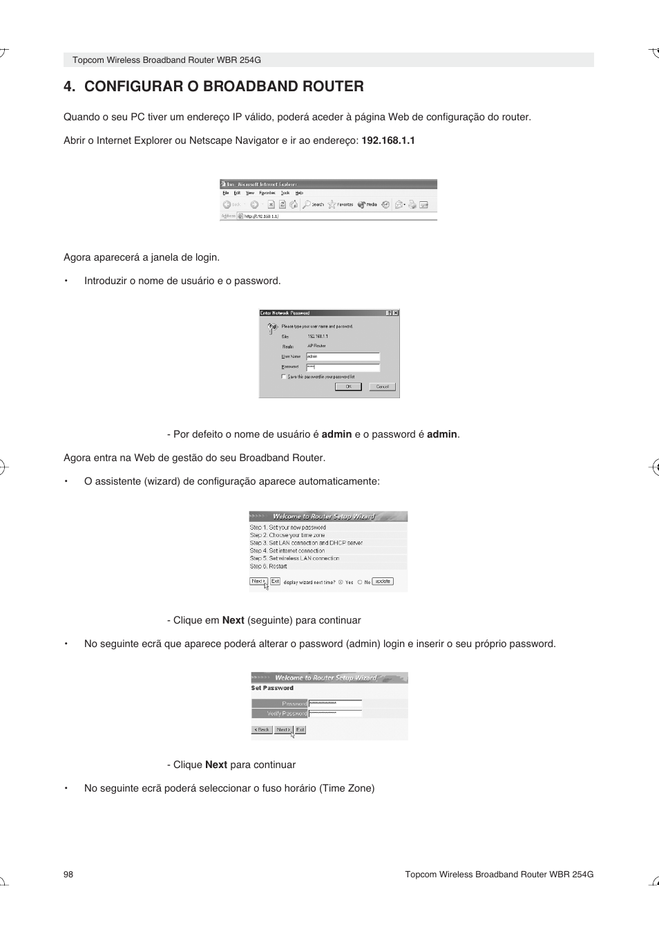 Configurar o broadband router | Topcom Skyr@cer WBR 254G User Manual | Page 98 / 104