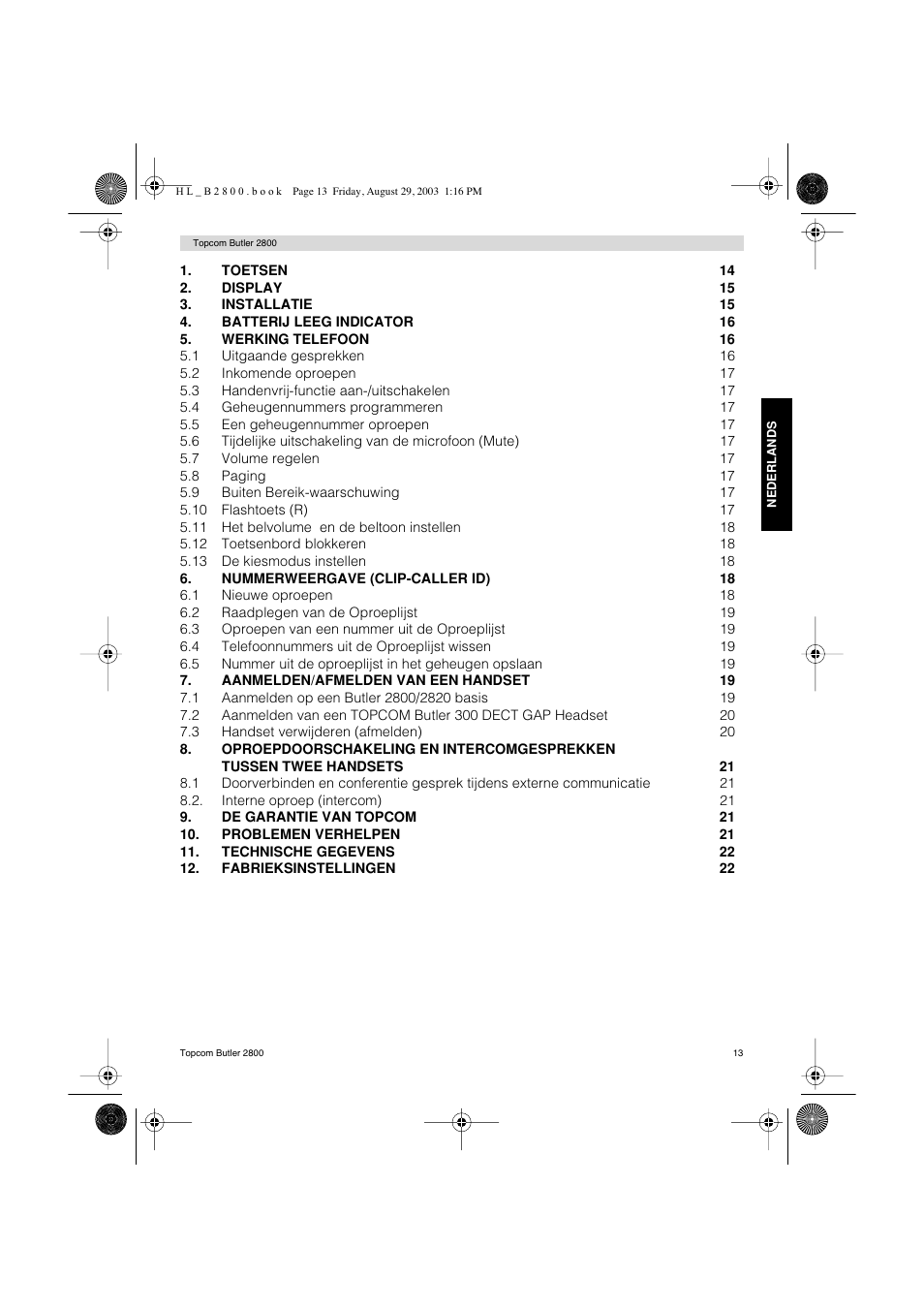 Topcom Butler 2800 User Manual | Page 13 / 44