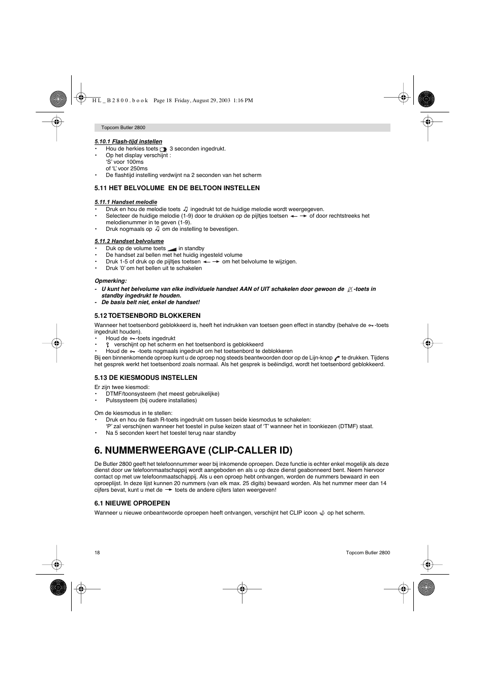 Nummerweergave (clip-caller id) | Topcom Butler 2800 User Manual | Page 18 / 44