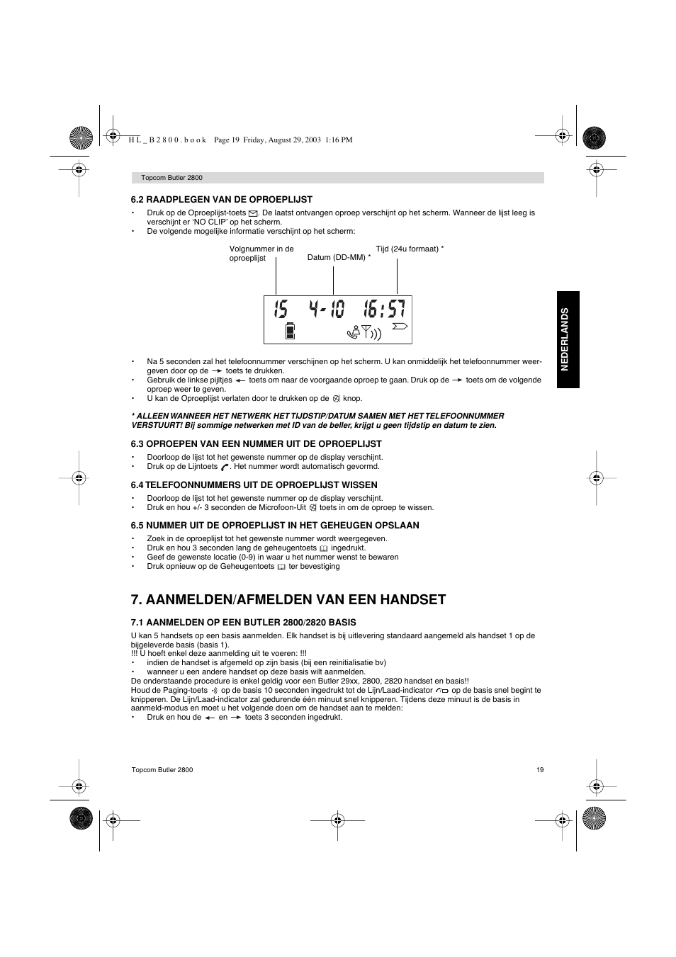 Aanmelden/afmelden van een handset | Topcom Butler 2800 User Manual | Page 19 / 44