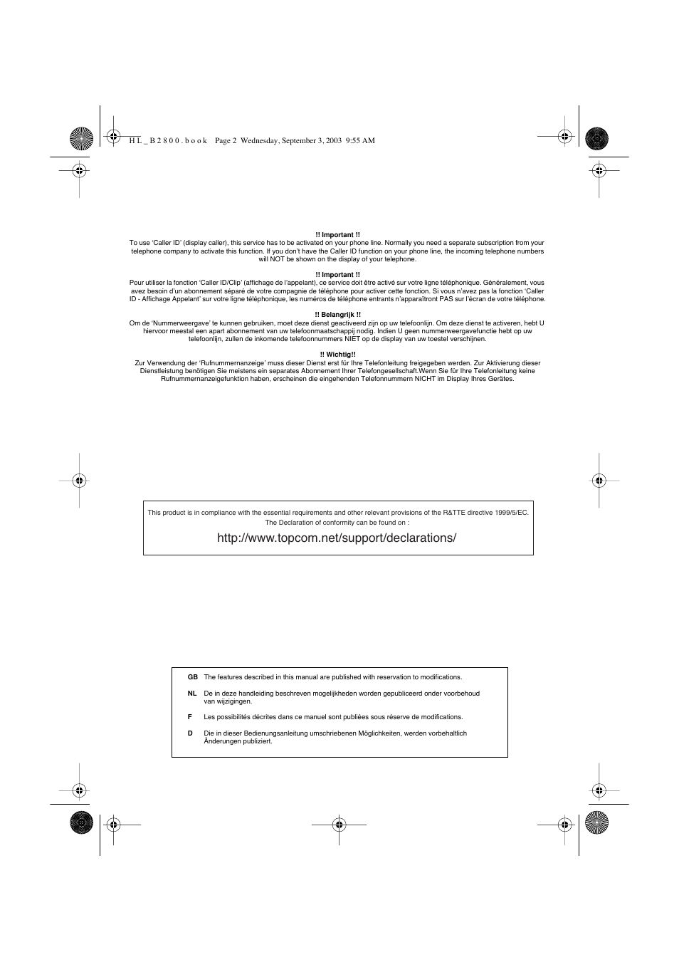 Topcom Butler 2800 User Manual | Page 2 / 44