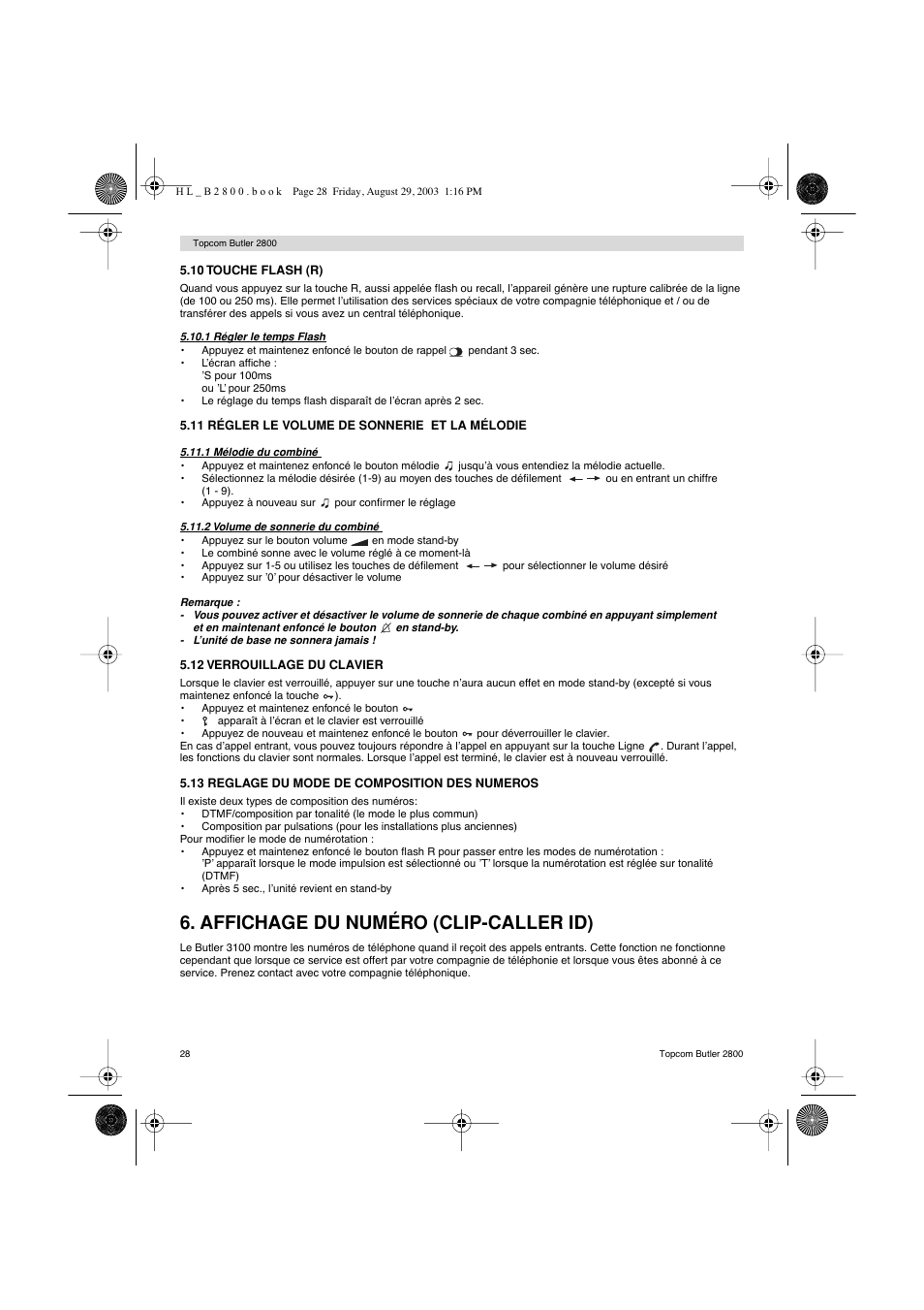 Affichage du numéro (clip-caller id) | Topcom Butler 2800 User Manual | Page 28 / 44