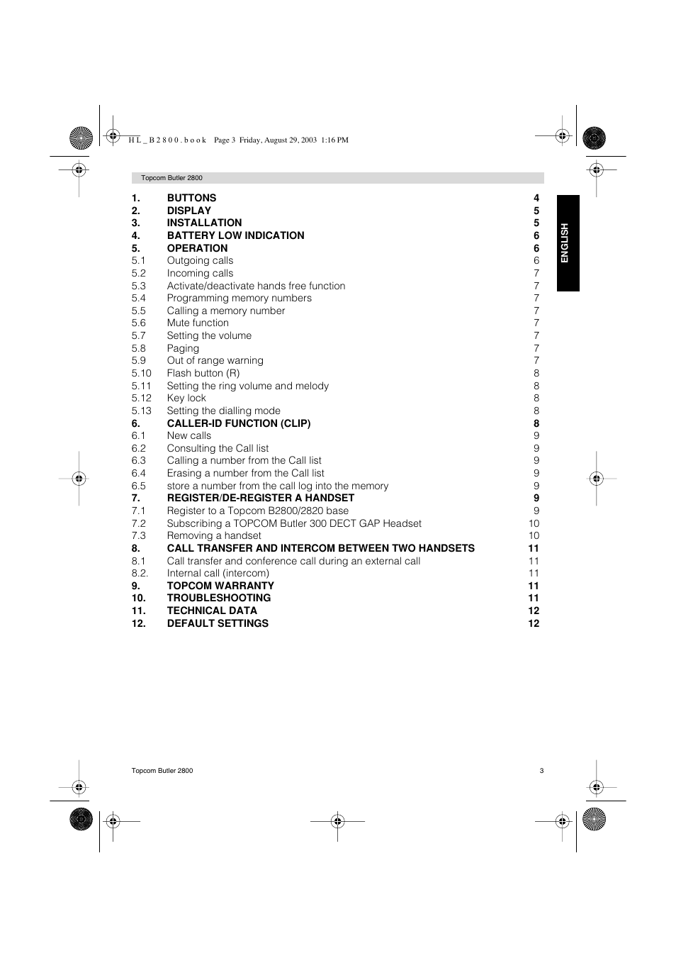 Topcom Butler 2800 User Manual | Page 3 / 44