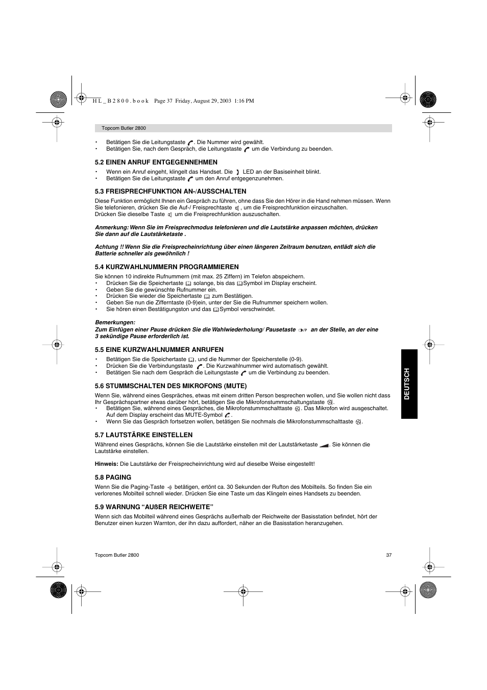 Topcom Butler 2800 User Manual | Page 37 / 44