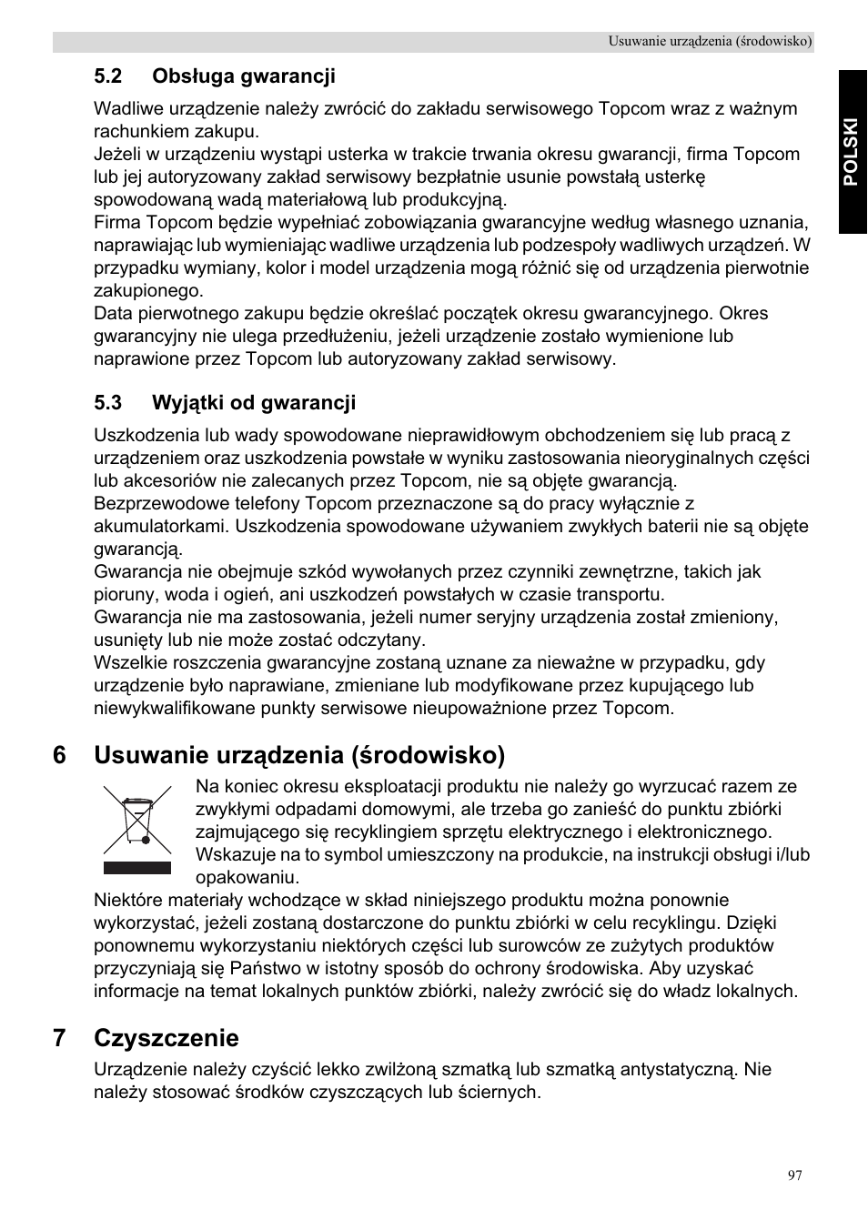 6usuwanie urządzenia (ğrodowisko), 7czyszczenie | Topcom Skyr@cer WBR 7201 N User Manual | Page 103 / 120