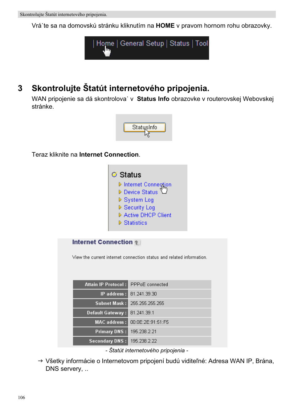 3skontrolujte štatút internetového pripojenia | Topcom Skyr@cer WBR 7201 N User Manual | Page 112 / 120