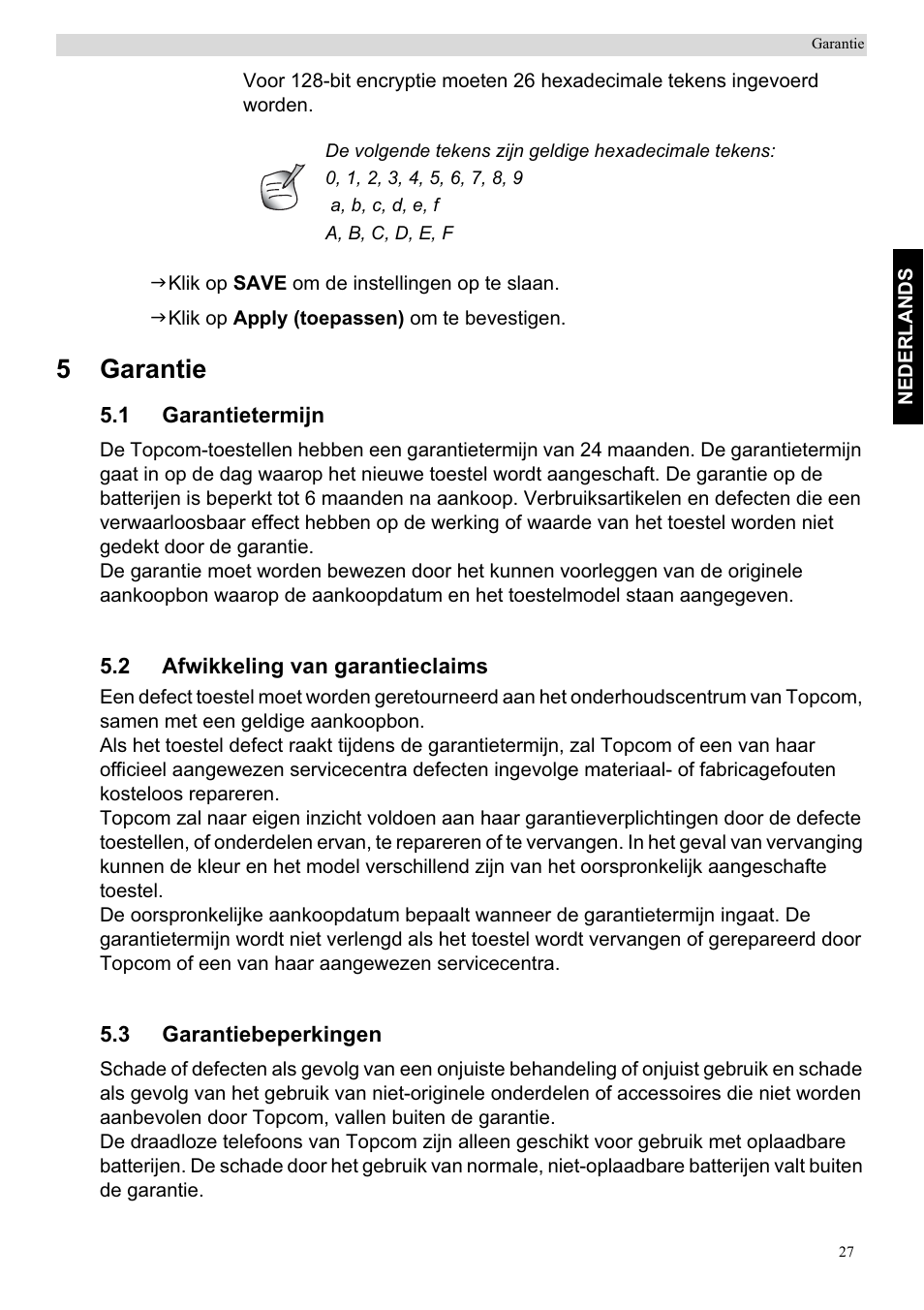 5garantie | Topcom Skyr@cer WBR 7201 N User Manual | Page 33 / 120