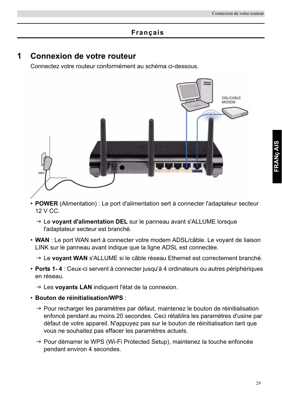 1connexion de votre routeur | Topcom Skyr@cer WBR 7201 N User Manual | Page 35 / 120