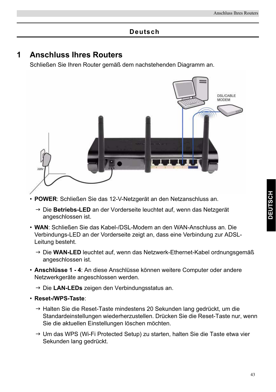 1anschluss ihres routers | Topcom Skyr@cer WBR 7201 N User Manual | Page 49 / 120