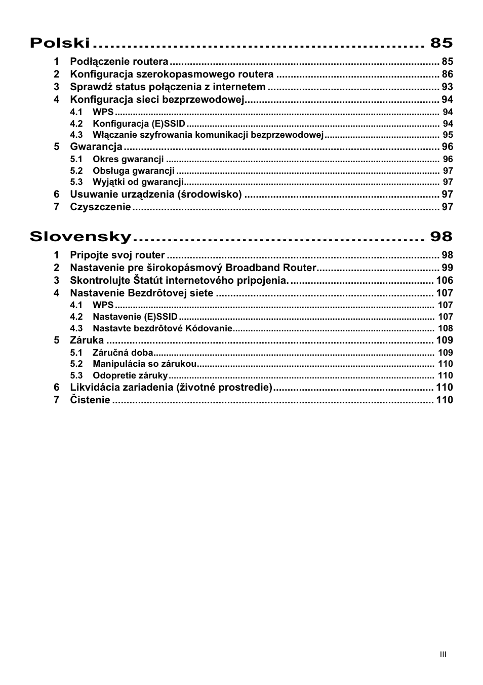 Polski, Slovensky | Topcom Skyr@cer WBR 7201 N User Manual | Page 5 / 120