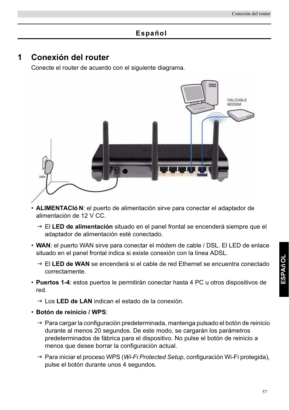 1conexión del router | Topcom Skyr@cer WBR 7201 N User Manual | Page 63 / 120