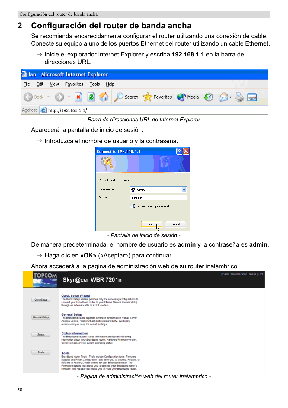 2configuración del router de banda ancha | Topcom Skyr@cer WBR 7201 N User Manual | Page 64 / 120