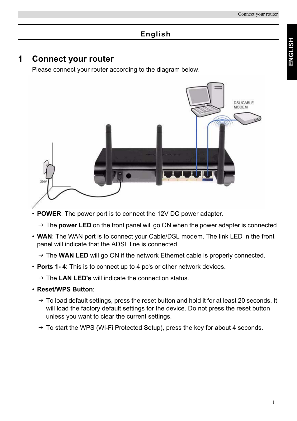 1connect your router | Topcom Skyr@cer WBR 7201 N User Manual | Page 7 / 120
