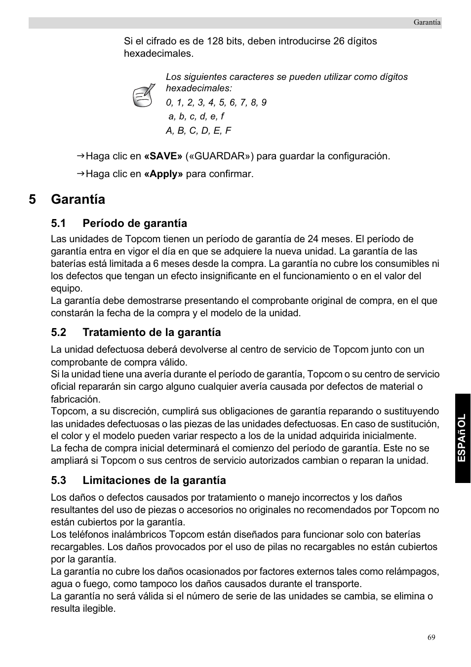 5garantía | Topcom Skyr@cer WBR 7201 N User Manual | Page 75 / 120