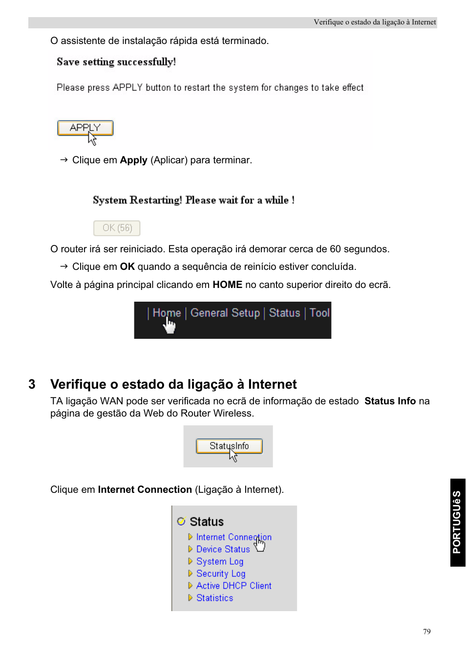 3verifique o estado da ligação à internet | Topcom Skyr@cer WBR 7201 N User Manual | Page 85 / 120