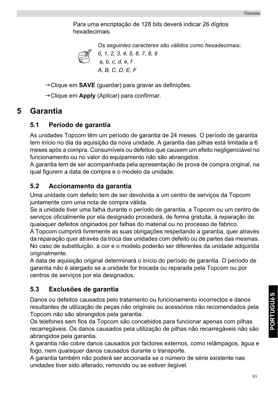 5garantia | Topcom Skyr@cer WBR 7201 N User Manual | Page 89 / 120