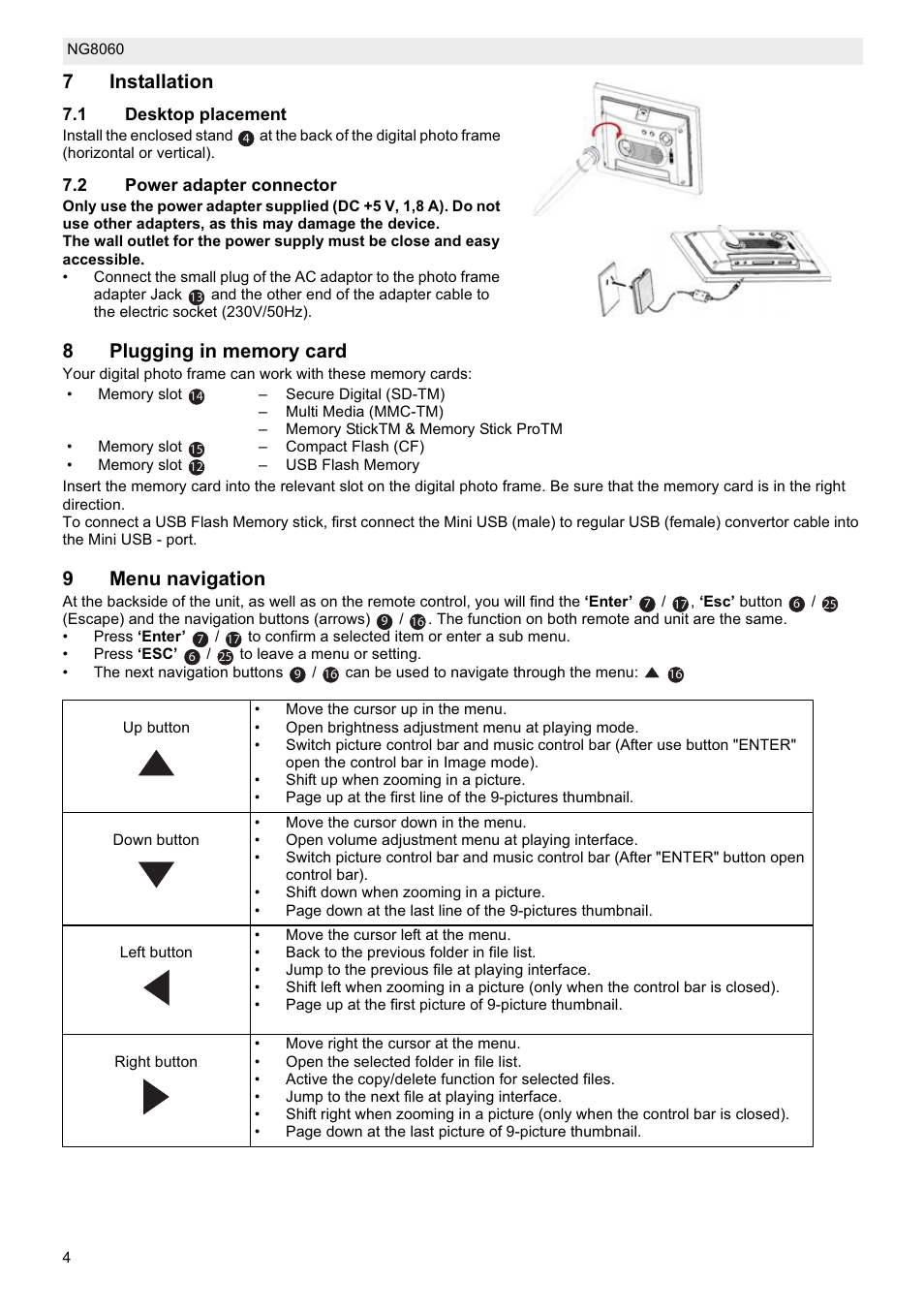 7installation, 9menu navigation | Topcom NG8060 User Manual | Page 4 / 10