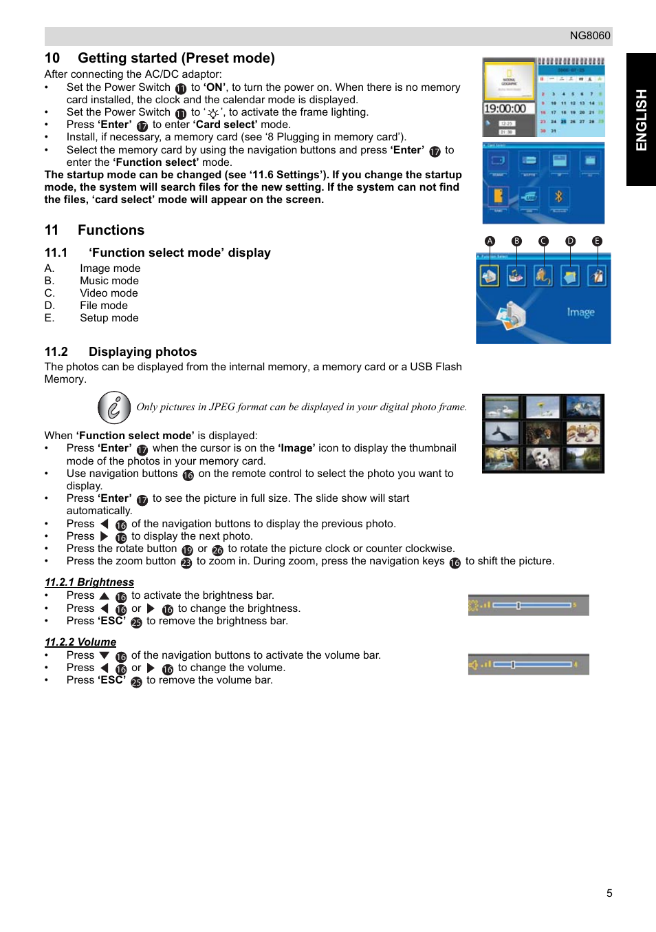 English, 10 getting started (preset mode), 11 functions | Topcom NG8060 User Manual | Page 5 / 10