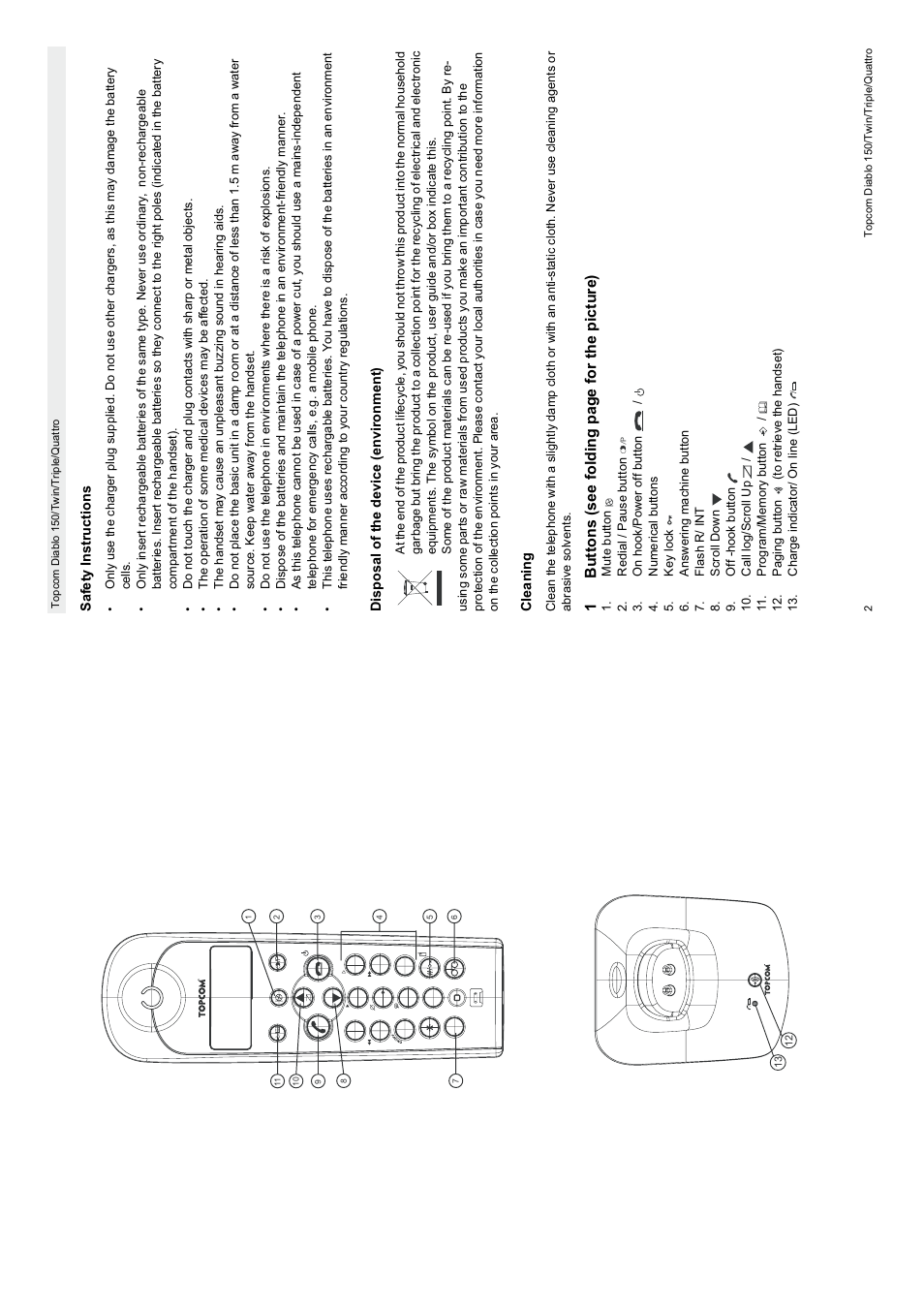 1b uttons (see folding p a ge for the picture) | Topcom DIABLO 150 User Manual | Page 2 / 11