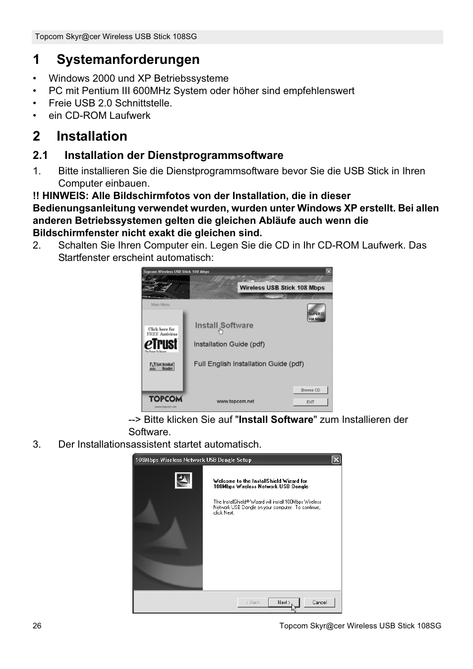 1systemanforderungen, 2installation | Topcom SKYR@CER 8144827 User Manual | Page 26 / 76