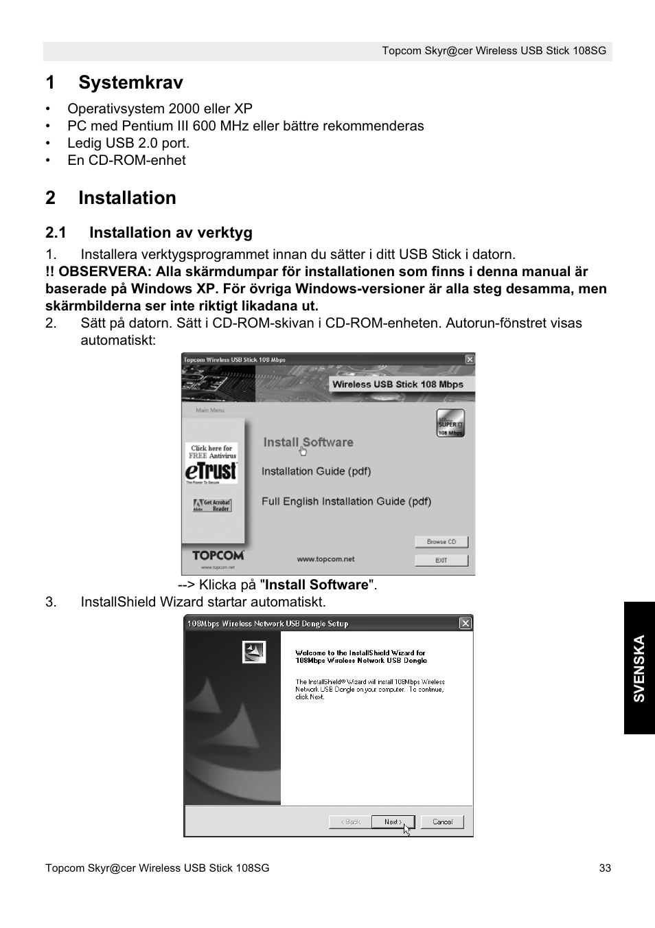 1systemkrav, 2installation | Topcom SKYR@CER 8144827 User Manual | Page 33 / 76