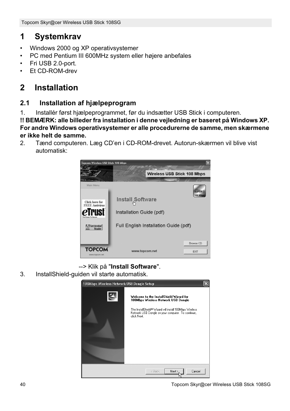 1systemkrav, 2installation | Topcom SKYR@CER 8144827 User Manual | Page 40 / 76