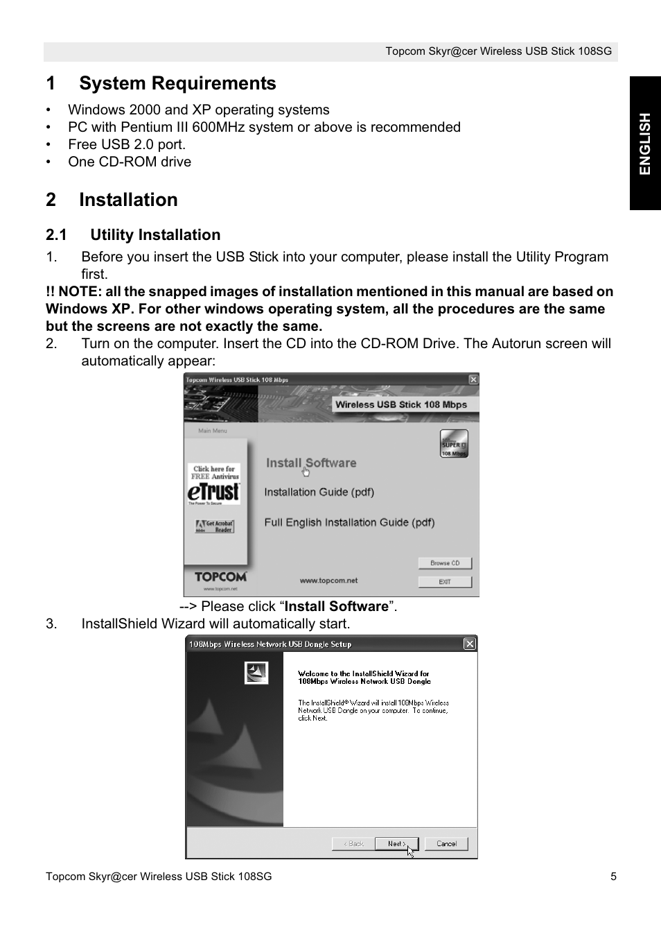 1system requirements, 2installation | Topcom SKYR@CER 8144827 User Manual | Page 5 / 76