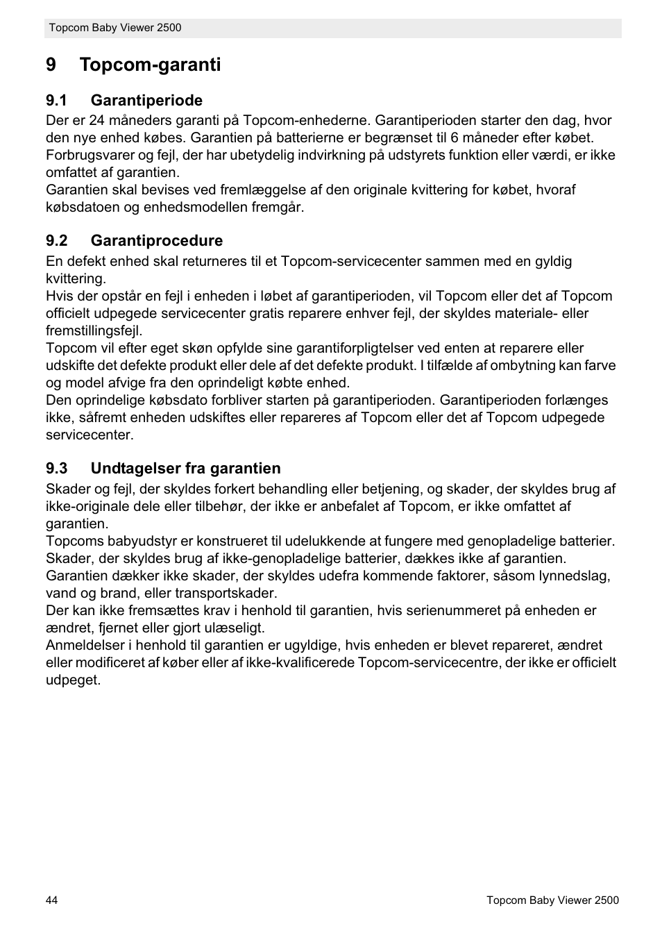9topcom-garanti | Topcom 2500 User Manual | Page 44 / 104