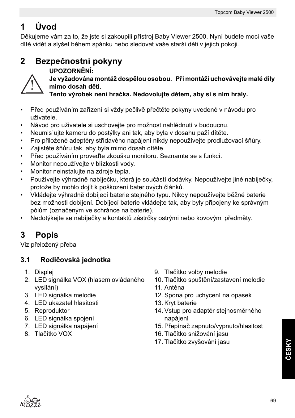 1úvod, 2bezpeþnostní pokyny, 3popis | Topcom 2500 User Manual | Page 69 / 104