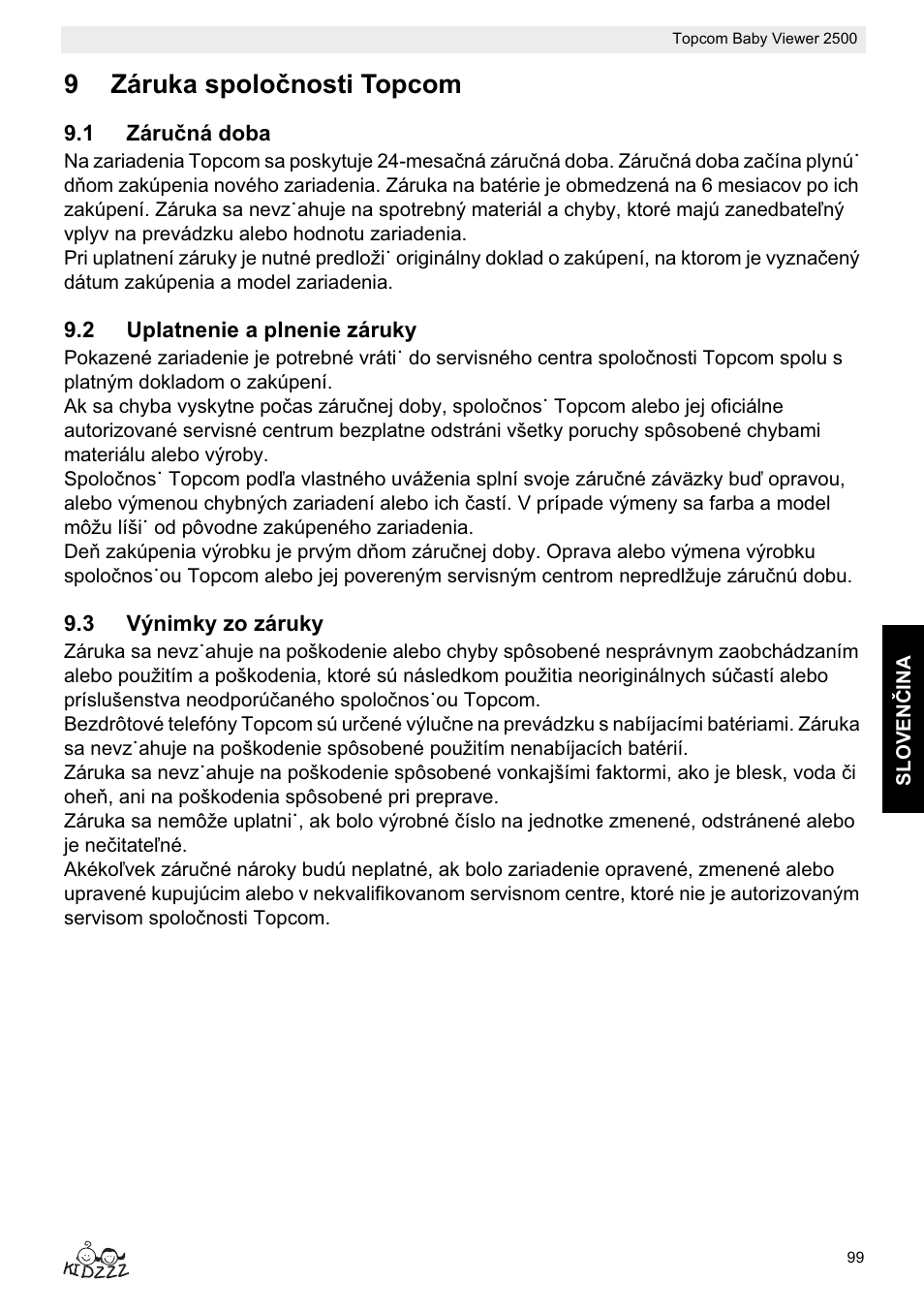 9záruka spoloþnosti topcom | Topcom 2500 User Manual | Page 99 / 104