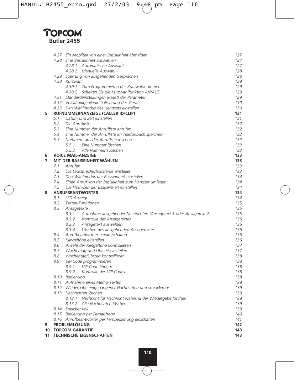Butler 2455 | Topcom BUTLER 2455 User Manual | Page 110 / 180