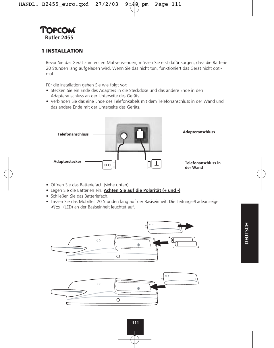 Butler 2455 | Topcom BUTLER 2455 User Manual | Page 111 / 180