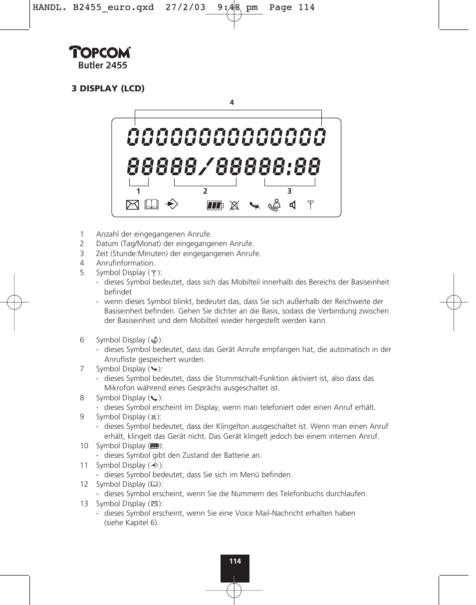 Butler 2455 | Topcom BUTLER 2455 User Manual | Page 114 / 180