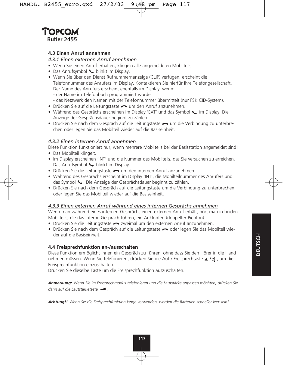 Butler 2455 | Topcom BUTLER 2455 User Manual | Page 117 / 180