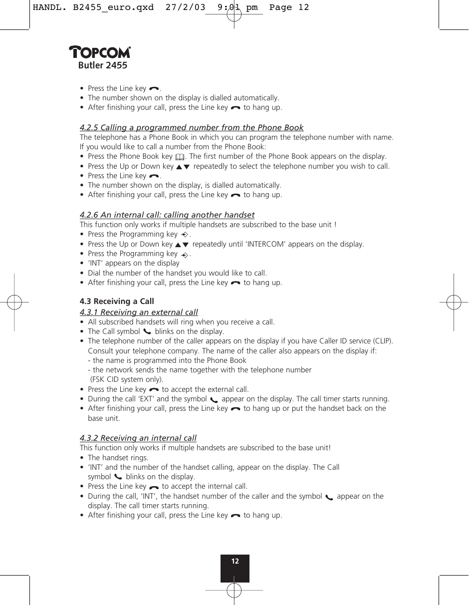 Butler 2455 | Topcom BUTLER 2455 User Manual | Page 12 / 180