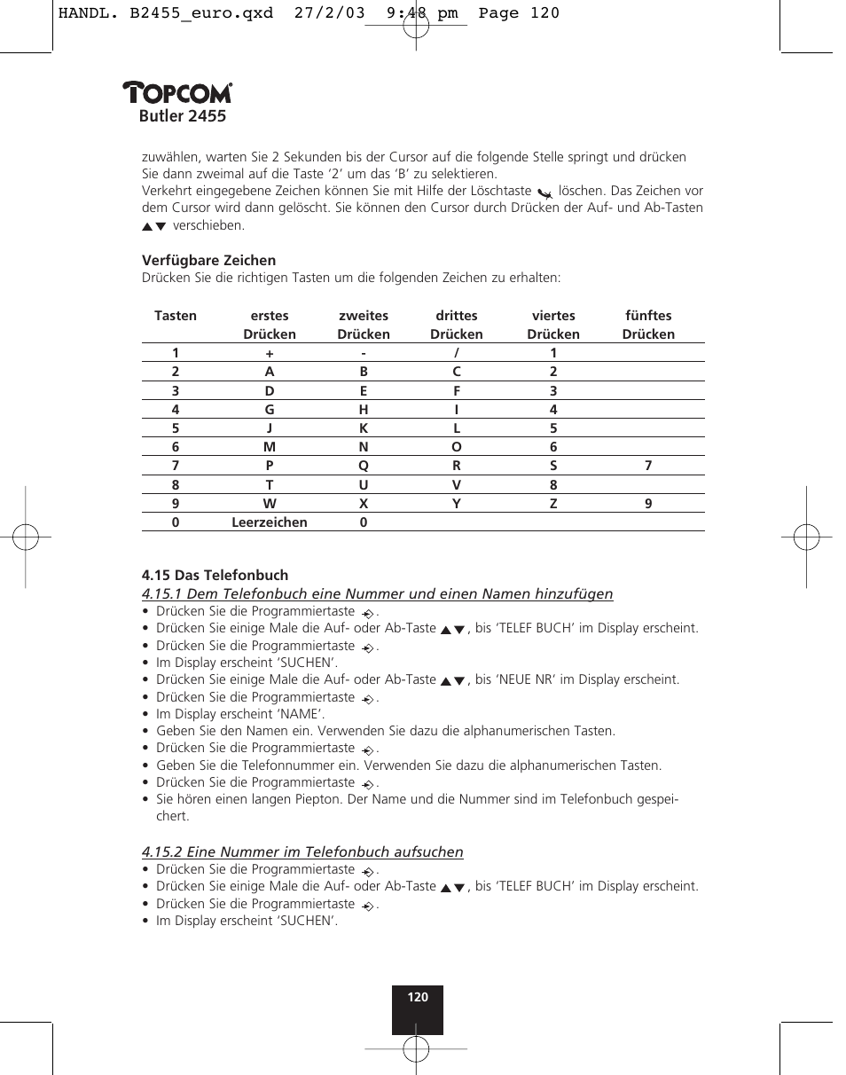 Butler 2455 | Topcom BUTLER 2455 User Manual | Page 120 / 180