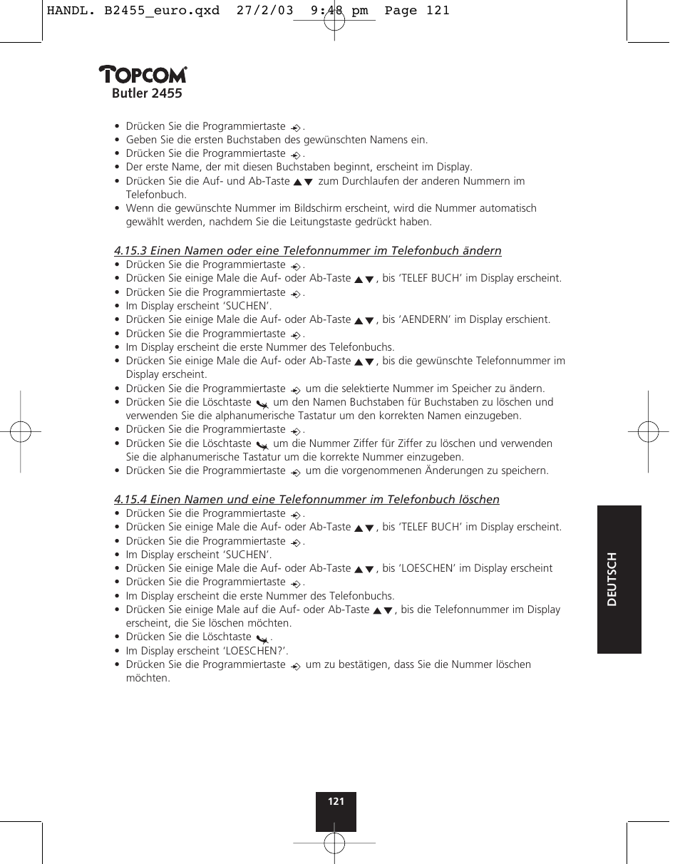Butler 2455 | Topcom BUTLER 2455 User Manual | Page 121 / 180