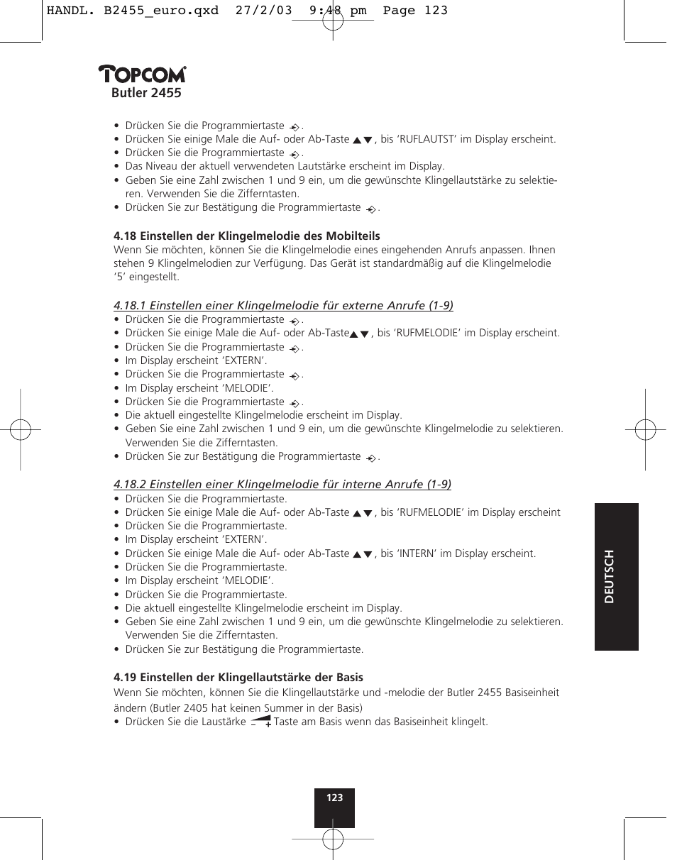Butler 2455 | Topcom BUTLER 2455 User Manual | Page 123 / 180