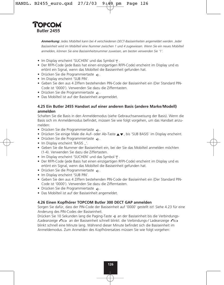 Butler 2455 | Topcom BUTLER 2455 User Manual | Page 126 / 180