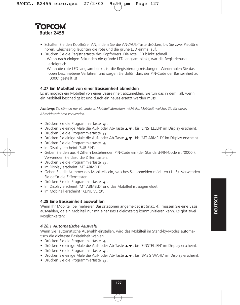 Butler 2455 | Topcom BUTLER 2455 User Manual | Page 127 / 180