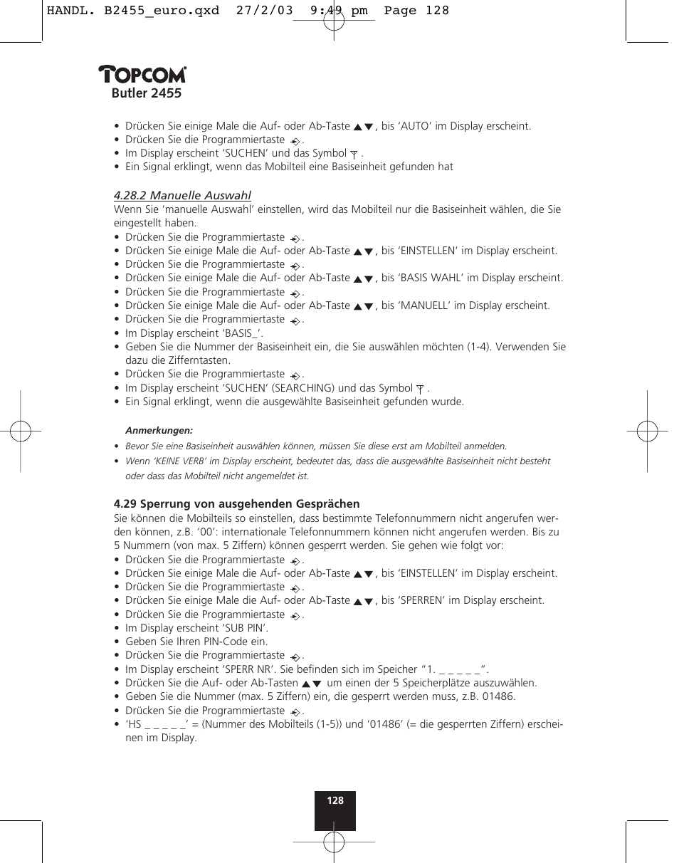 Butler 2455 | Topcom BUTLER 2455 User Manual | Page 128 / 180