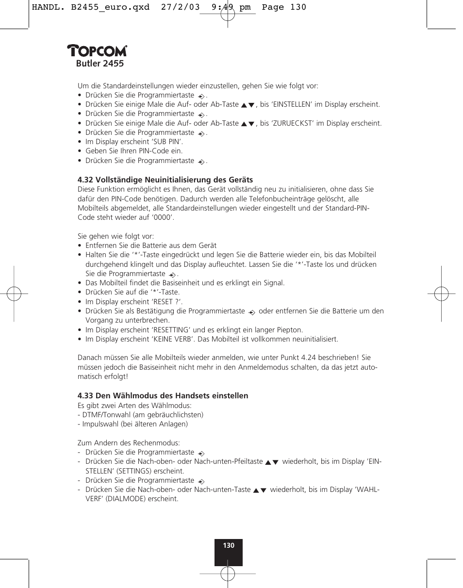 Butler 2455 | Topcom BUTLER 2455 User Manual | Page 130 / 180