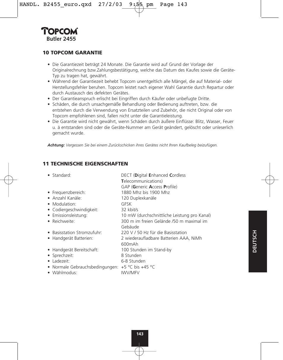Topcom BUTLER 2455 User Manual | Page 143 / 180